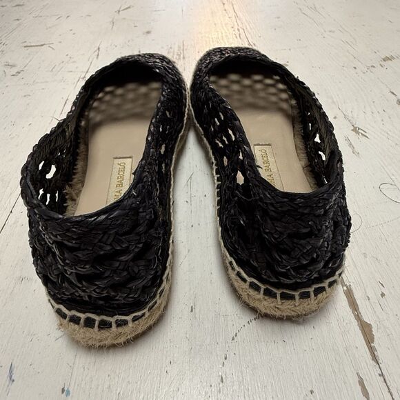 Paloma Barcelo Espadrille Flats Square Toe Black Outer Leather Knit 7 EU 37 - Picture 3 of 10